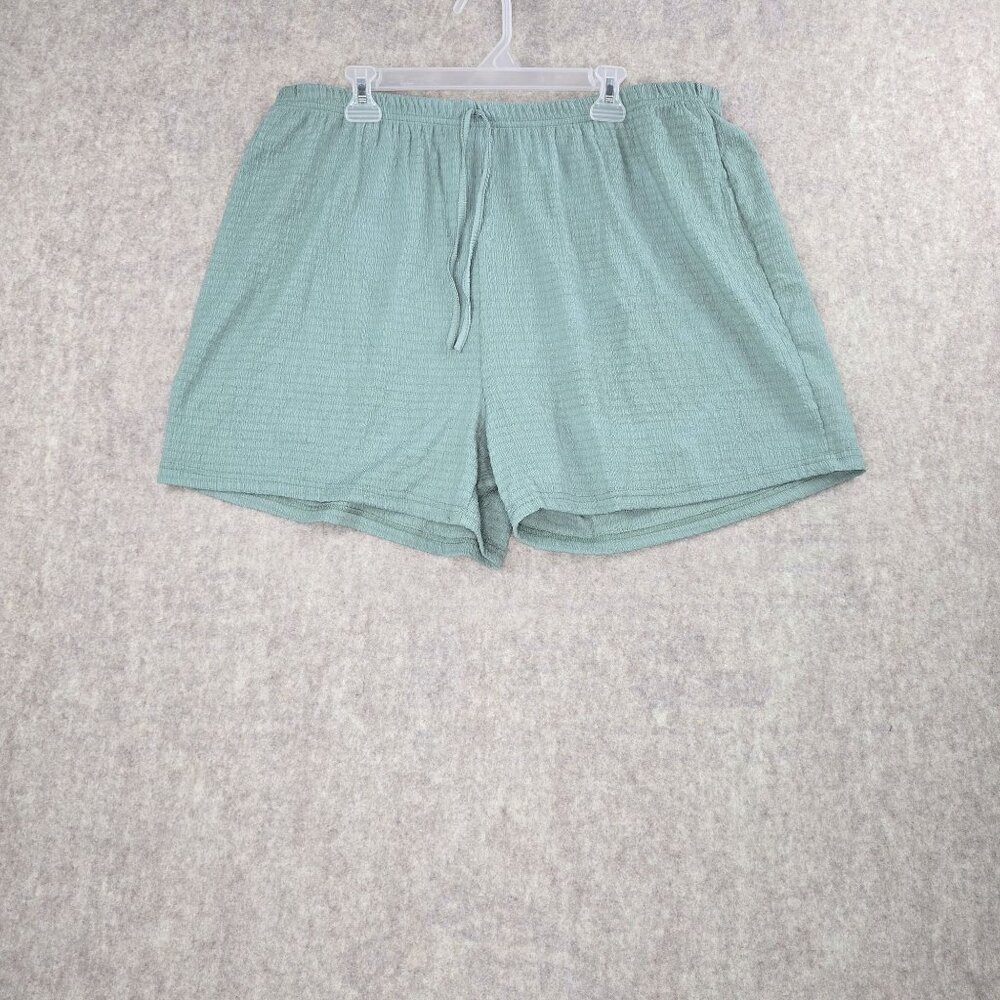 Lightweight 4XL women Textured Casual Shorts Sage Green Polyester Drawstring